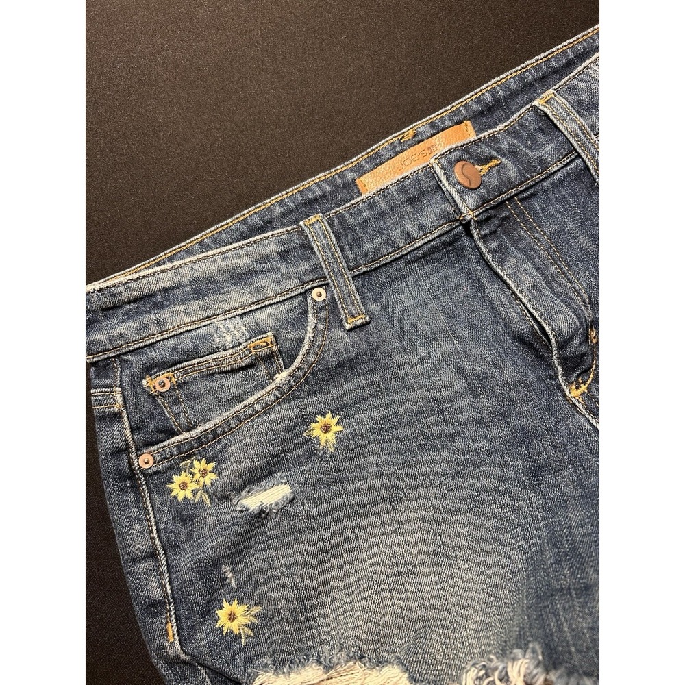 Joe's Women's Boho Hippie Jean Denim Embroidered Shorts Floral Raw Hem 31 EUC